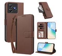 XFDSFDL® Protective Cover for Blackview Oscal Flat 2 / 2C (6.6 Inch) PU Leather Case Wireless Charging Zipper Wallet Holster with Stand Magnetic Closure Lanyard Purse Brown