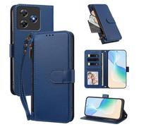 XFDSFDL® Protective Cover for Blackview Oscal Flat 2 / 2C (6.6 Inch) PU Leather Case Wireless Charging Zipper Wallet Holster with Stand Magnetic Closure Lanyard Purse Dark Blue