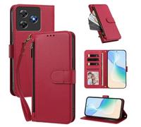 XFDSFDL® Protective Cover for Blackview Oscal Flat 2 / 2C (6.6 Inch) PU Leather Case Wireless Charging Zipper Wallet Holster with Stand Magnetic Closure Lanyard Purse Red