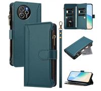 XFDSFDL® Protective Cover for Blackview Shark 8 (6.78 Inch) PU Leather Lanyard Flip Case with Stand Magnetic Closure Nine Card Slot Wallet Zipper Holster Dark Green