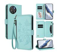XFDSFDL® Protective Cover for Blackview Shark 8/ Oscal Tiger 12 (6.78 Inch) Lanyard PU Leather Case Flower Butterflies Pattern with Stand Zipper Card Slots Wallet Holster Mint Green