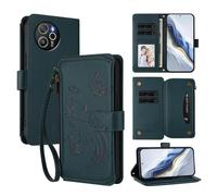 XFDSFDL® Protective Cover for Blackview Shark 8/ Oscal Tiger 12 (6.78 Inch) Lanyard PU Leather Case Flower Butterflies Pattern with Stand Zipper Card Slots Wallet Holster Dark Green