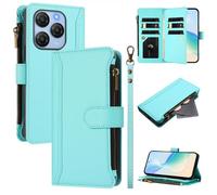 XFDSFDL® Protective Cover for Blackview Shark 9 5G (6.67 Inch) PU Leather Lanyard Flip Case with Stand Magnetic Closure Nine Card Slot Wallet Zipper Holster Mint Green