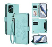 XFDSFDL® Protective Cover for HMD Pulse/Pulse Pro/Pulse Pro+ (6.65 Inch) Lanyard PU Leather Case Flower Butterflies Pattern with Stand Zipper Card Slots Wallet Holster Mint Green