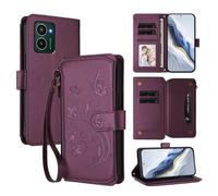 XFDSFDL® Protective Cover for HMD Pulse/Pulse Pro/Pulse Pro+ (6.65 Inch) Lanyard PU Leather Case Flower Butterflies Pattern with Stand Zipper Card Slots Wallet Holster Purple