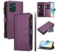 XFDSFDL® Protective Cover for HMD Pulse/Pulse Pro/Pulse Pro+ (6.65 Inch) PU Leather Lanyard Flip Case with Stand Magnetic Closure Nine Card Slot Wallet Zipper Holster Violet