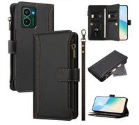 XFDSFDL® Protective Cover for HMD Pulse/Pulse Pro/Pulse Pro+ (6.65 Inch) PU Leather Lanyard Flip Case with Stand Magnetic Closure Nine Card Slot Wallet Zipper Holster Black