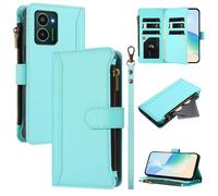 XFDSFDL® Protective Cover for HMD Pulse/Pulse Pro/Pulse Pro+ (6.65 Inch) PU Leather Lanyard Flip Case with Stand Magnetic Closure Nine Card Slot Wallet Zipper Holster Mint Green