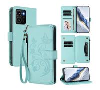 XFDSFDL® Protective Cover for HMD Skyline TA-1600 (6.55 Inch) Lanyard PU Leather Case Flower Butterflies Pattern with Stand Zipper Card Slots Wallet Holster Mint Green