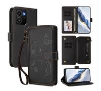 XFDSFDL® Protective Cover for HMD Skyline TA-1600 (6.55 Inch) Lanyard PU Leather Case Flower Butterflies Pattern with Stand Zipper Card Slots Wallet Holster Black