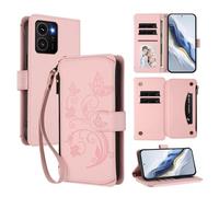 XFDSFDL® Protective Cover for HMD Skyline TA-1600 (6.55 Inch) Lanyard PU Leather Case Flower Butterflies Pattern with Stand Zipper Card Slots Wallet Holster Pink