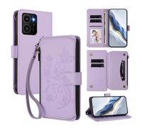 XFDSFDL® Protective Cover for HMD Skyline TA-1600 (6.55 Inch) Lanyard PU Leather Case Flower Butterflies Pattern with Stand Zipper Card Slots Wallet Holster Lavender