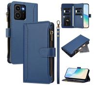 XFDSFDL® Protective Cover for HMD Skyline TA-1600 (6.55 Inch) PU Leather Lanyard Flip Case with Stand Magnetic Closure Nine Card Slot Wallet Zipper Holster Deep Blue