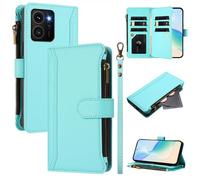 XFDSFDL® Protective Cover for HMD Skyline TA-1600 (6.55 Inch) PU Leather Lanyard Flip Case with Stand Magnetic Closure Nine Card Slot Wallet Zipper Holster Mint Green