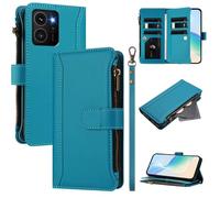 XFDSFDL® Protective Cover for HMD Skyline TA-1600 (6.55 Inch) PU Leather Lanyard Flip Case with Stand Magnetic Closure Nine Card Slot Wallet Zipper Holster Lake Blue