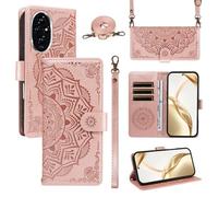 XFDSFDL® Protective Cover for Honor 200 ELI-AN00 (6.7 Inch) PU Leather Crossbody Bag Mandala Pattern with Stand Embossing Holster Wallet Phone Case Lanyard Purse Rose Gold