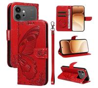 XFDSFDL® Protective Cover for Honor 600/600 Pro VKJ-NX9 (6.57 Inch) PU Leather Flip Case Butterfly Fairy Pattern with Stand Embossing Holster Lanyard Wallet Phone Shell Red