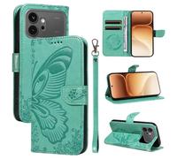 XFDSFDL® Protective Cover for Honor 600/600 Pro VKJ-NX9 (6.57 Inch) PU Leather Flip Case Butterfly Fairy Pattern with Stand Embossing Holster Lanyard Wallet Phone Shell Green