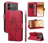 XFDSFDL® Protective Cover for Honor 600/600 Pro VKJ-NX9 (6.57 Inch) PU Leather Flip Case Dandelion Pattern with Stand Embossing Holster Lanyard Wallet Phone Shell Red