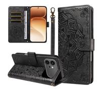 XFDSFDL® Protective Cover for Honor 600/600 Pro VKJ-NX9 (6.57 Inch) PU Leather Flip Case Mandala Pattern with Stand Embossing Holster Lanyard Wallet Phone Shell Black