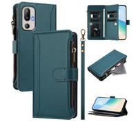 XFDSFDL® Protective Cover for HTC U24 Pro (6.8 Inch) PU Leather Lanyard Flip Case with Stand Magnetic Closure Nine Card Slot Wallet Zipper Holster Dark Green