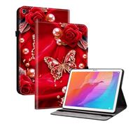 XFDSFDL® Protective Cover for Huawei MatePad T10s AGS3-L09/W09 (10.1 Inch) PU Leather Case Book Style Pearl Butterfly Pattern with Stand Shell Wallet Holster 02