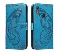 XFDSFDL® Protective Cover for Huawei Y6 2019 MRD-LX1/LX3 (6.09 Inch) PU Leather Flip Case Butterfly Fairy Pattern with Stand Embossing Holster Lanyard Wallet Phone Shell Blue