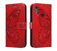 XFDSFDL® Protective Cover for Huawei Y6 2019 MRD-LX1/LX3 (6.09 Inch) PU Leather Flip Case Butterfly Fairy Pattern with Stand Embossing Holster Lanyard Wallet Phone Shell Red