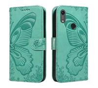 XFDSFDL® Protective Cover for Huawei Y6 2019 MRD-LX1/LX3 (6.09 Inch) PU Leather Flip Case Butterfly Fairy Pattern with Stand Embossing Holster Lanyard Wallet Phone Shell Green