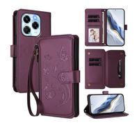 XFDSFDL® Protective Cover for Infinix Note 40X 5G X6838 (6.78 Inch) Lanyard PU Leather Case Flower Butterflies Pattern with Stand Zipper Card Slots Wallet Holster Purple