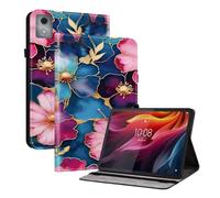 XFDSFDL® Protective Cover for Lenovo Tab K11 Plus TB352FU (11.45 Inch) PU Leather Case Book Style Blue Flowers Pattern with Stand Shell Wallet Holster 04