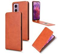 XFDSFDL® Protective Cover for Motorola Moto G04/ G04s/ E14 XT2421 (6.56 Inch) Vertical PU Leather Up and Down Open Case with Stand Wallet Phone Shell Holster Brown