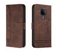 XFDSFDL® Protective Cover for Nokia 3.4 / Nokia 5.4 (6.39 Inch) PU Leather Flip Case Smile Retro Pattern with Built Stand Magnetic Closure Wallet Phone Shell Holster Brown