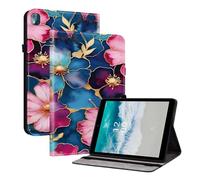 XFDSFDL® Protective Cover for Nokia T10 TA-1503/ TA-1472/ TA-1462/ TA-1457 (8.0 Inch) PU Leather Case Book Style Blue Flowers Pattern with Stand Shell Wallet Holster 04