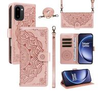 XFDSFDL® Protective Cover for OnePlus 15R CPH2769/ CPH2767 (6.83 Inch) PU Leather Crossbody Bag Mandala Pattern with Stand Embossing Holster Wallet Phone Case Lanyard Purse Rose Gold