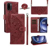 XFDSFDL® Protective Cover for OnePlus 15R CPH2769/ CPH2767 (6.83 Inch) PU Leather Crossbody Bag Mandala Pattern with Stand Embossing Holster Wallet Phone Case Lanyard Purse Red
