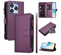 XFDSFDL® Protective Cover for Oukitel C50 (6.8 Inch) PU Leather Lanyard Flip Case with Stand Magnetic Closure Nine Card Slot Wallet Zipper Holster Violet