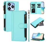 XFDSFDL® Protective Cover for Oukitel C50 (6.8 Inch) PU Leather Lanyard Flip Case with Stand Magnetic Closure Nine Card Slot Wallet Zipper Holster Mint Green