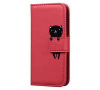 XFDSFDL® Protective Cover for Samsung Galaxy A10 SM-A105 (6.2 Inch) PU Leather Flip Case Cat Pattern with Built Stand Magnetic Closure Wallet Phone Shell Holster, Red