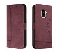 XFDSFDL® Protective Cover for Samsung Galaxy A6 2018 SM-A600 (5.6 Inch) PU Leather Flip Case Smile Retro Pattern with Built Stand Magnetic Closure Wallet Phone Shell Holster Red