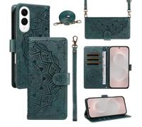 XFDSFDL® Protective Cover for Samsung Galaxy S25 Edge SM-S937 (6.66 Inch) PU Leather Crossbody Bag Mandala Pattern with Stand Embossing Holster Wallet Phone Case Lanyard Purse Green
