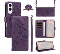 XFDSFDL® Protective Cover for Samsung Galaxy S25 Edge SM-S937 (6.66 Inch) PU Leather Crossbody Bag Mandala Pattern with Stand Embossing Holster Wallet Phone Case Lanyard Purse Purple