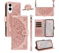 XFDSFDL® Protective Cover for Samsung Galaxy S25 Edge SM-S937 (6.66 Inch) PU Leather Crossbody Bag Mandala Pattern with Stand Embossing Holster Wallet Phone Case Lanyard Purse Rose Gold