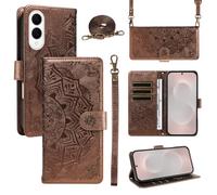 XFDSFDL® Protective Cover for Samsung Galaxy S25 Edge SM-S937 (6.66 Inch) PU Leather Crossbody Bag Mandala Pattern with Stand Embossing Holster Wallet Phone Case Lanyard Purse Brown