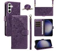 XFDSFDL® Protective Cover for Samsung Galaxy S25 SM-S931 (6.2 Inch) PU Leather Crossbody Bag Mandala Pattern with Stand Embossing Holster Wallet Phone Case Lanyard Purse Purple