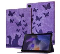XFDSFDL® Protective Cover for Samsung Galaxy Tab A8 SM-X200/X205 (10.5 Inch) PU Leather Flip Case Butterflies Cat Pattern with Stand Holster Wallet Device Shell Purple