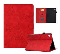 XFDSFDL® Protective Cover for Samsung Galaxy Tab A9 SM-X110/X115/X117 (8.7 Inch) PU Leather Flip Case Butterfly Tower Pattern with Stand Auto Wake/Sleep Holster Wallet Shell Red