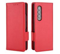 XFDSFDL® Protective Cover for Samsung Galaxy Z Fold 3 SM-F926 (7.6 Inch) PU Leather Flip Case Litchi Pattern with Stand Shell Magnetic Side Buckle Wallet Holster Red