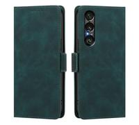 XFDSFDL® Protective Cover for Sony Xperia 1 VII XQ-FS54 (6.5 Inch) PU Leather Case Wireless Charging Holster Retro Scrub with Stand Picture Frame Wallet Phone Shell Green