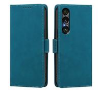 XFDSFDL® Protective Cover for Sony Xperia 1 VII XQ-FS54 (6.5 Inch) PU Leather Case Wireless Charging Holster Retro Scrub with Stand Picture Frame Wallet Phone Shell Lake Blue